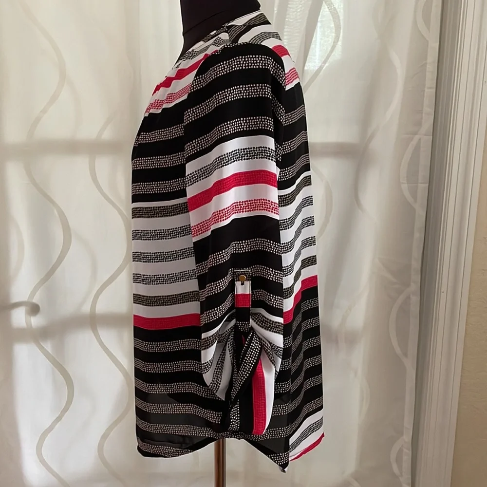 Liz Claiborne Red, White & Black Striped Blouse, Size PS - Picture 3 of 5